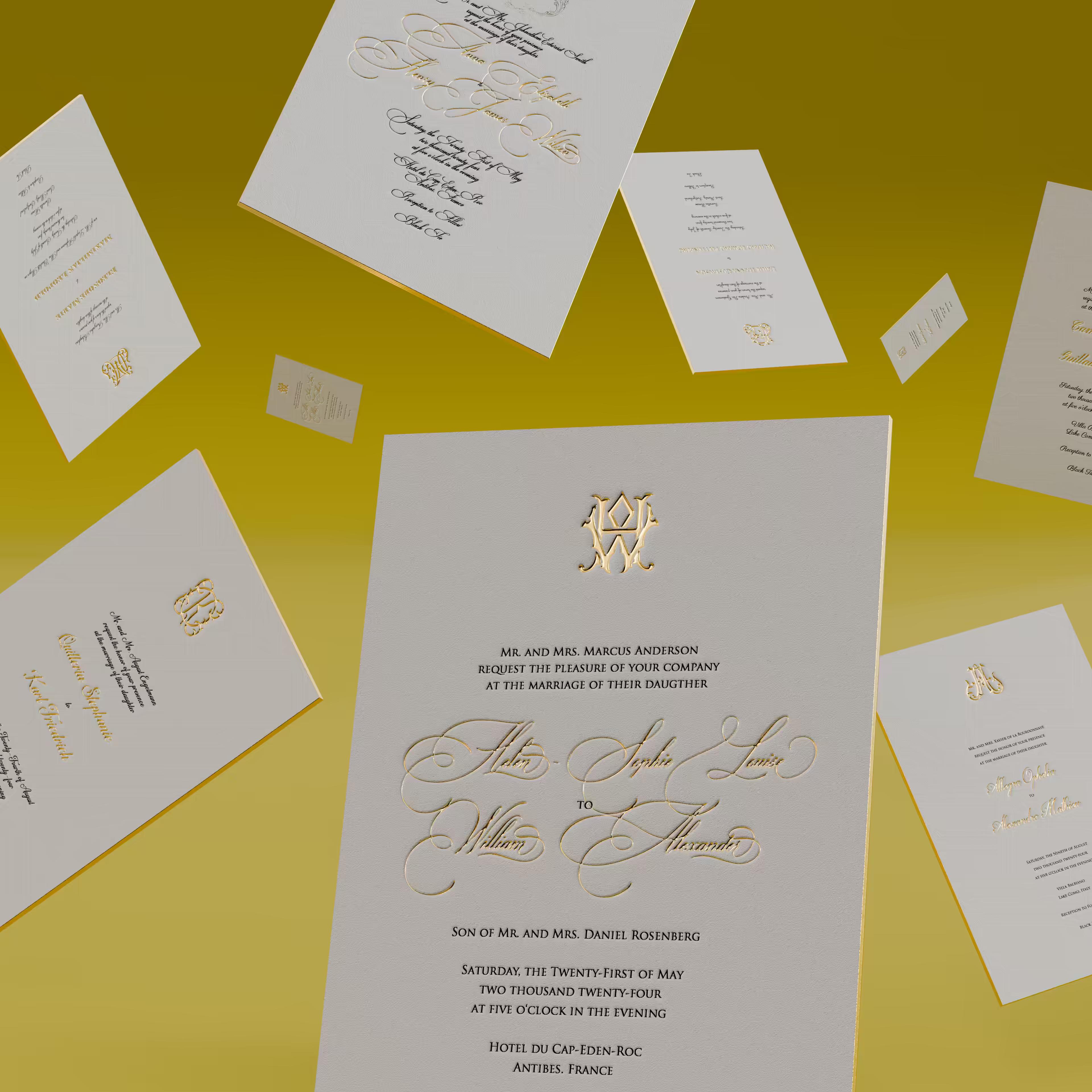 Assortment of essential wedding stationery pieces, showcasing options for personalized customization.